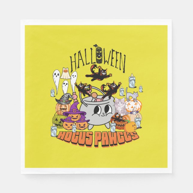 Mikitiez svarta cat spooky halloween vibes ghouls pappersservett (Framsidan)