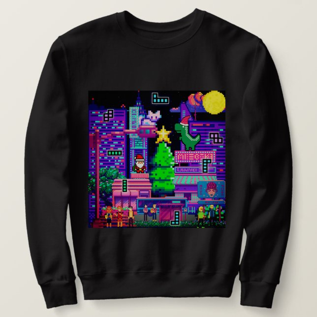 Mikitiez terex dinosaur pixel christmasmatch lång ärmad tröja (Design framsida)