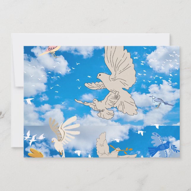 Mikitiez vit fågel blå himmel sommarfrihet inbjudningar (Framsida)