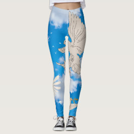 Mikitiez vit fågel blå himmel sommarfrihet leggings