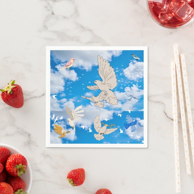 Mikitiez vit fågel blå himmel sommarfrihet pappersservett (Insitu)