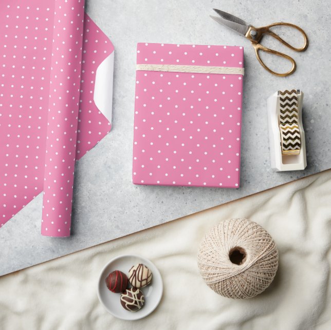 Mikro prickig vit - Fuchsia rosa Presentpapper (Hantverk)