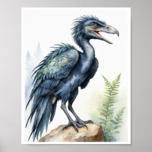Mikroaptor Dinosaur Watercolor Poster