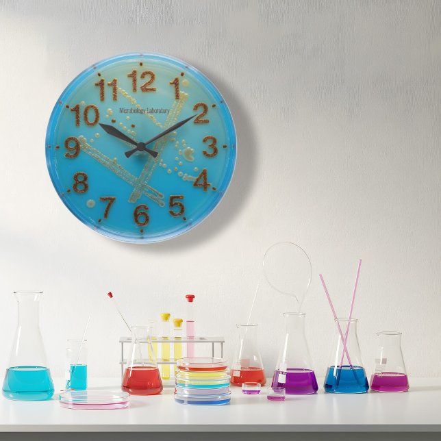 Mikrobiologiväggslysslemb Hem- eller Office-dekor Stor Klocka (Visual representation of the clock hanging in a lab. Ideal for enthusiasts of Science & Microbiology)
