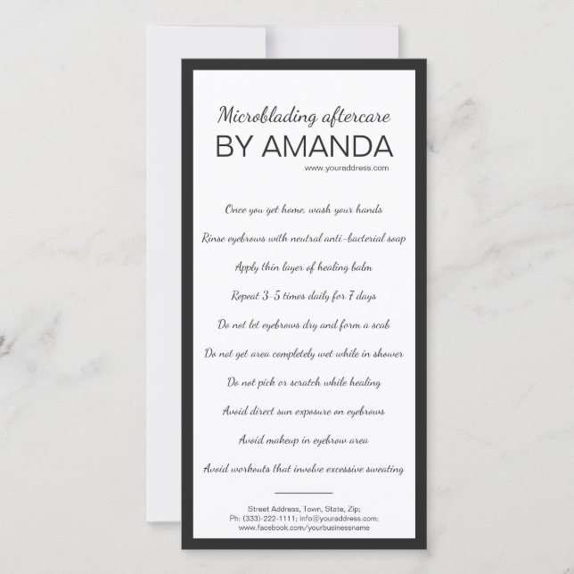 Mikrobladande eftervård - enkel vit svart ruta tack kort (Framsida)