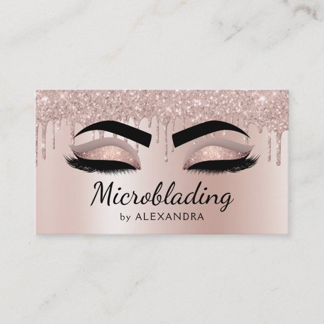 Mikrobladande Eyebrows-droppar Glitter Ro Guld Visitkort (Framsida)