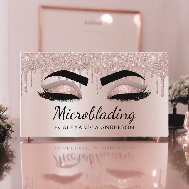 Mikrobladande Eyebrows-droppar Glitter Ro Guld Visitkort (Skapare uppladdad)