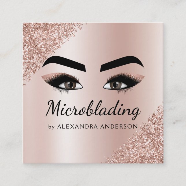 Mikrobladen Eyebrows Brows Glitter Ro Guld Rosa Fyrkantigt Visitkort (Framsida)