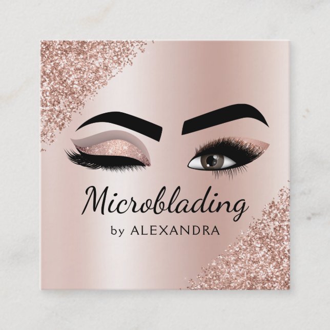 Mikrobladen Eyebrows Brows Glitter Ro Guld Rosa Fyrkantigt Visitkort (Framsida)