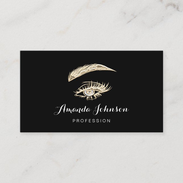 Mikrobladiga streck Brows Makeup Logotyp Guld Blac Visitkort (Framsida)