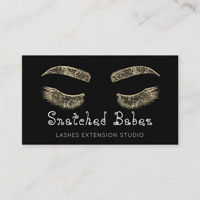 Mikroblading Makeup Eyelash Black Guld Visitkort (Framsida)