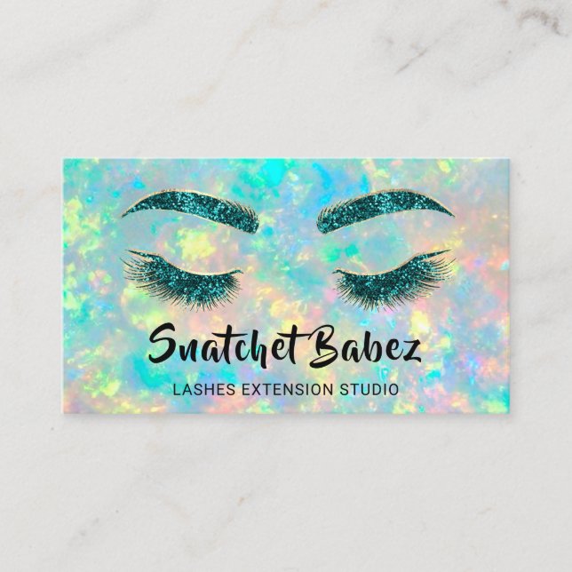 Mikroblading Makeup Eyelash Teal Holograph Visitkort (Framsida)