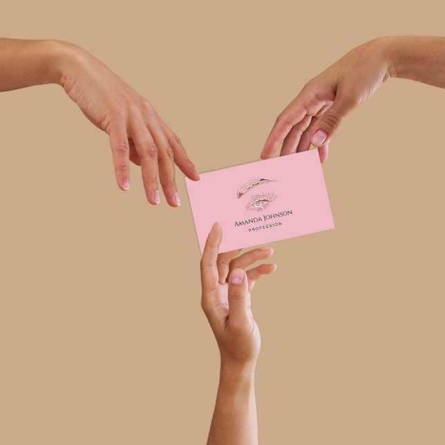 Mikrobladshascher Brows Makeup Logotyp Ro Rosa Visitkort (Microblade Lashes Brows Makeup Logo Rose Pink Business Card)