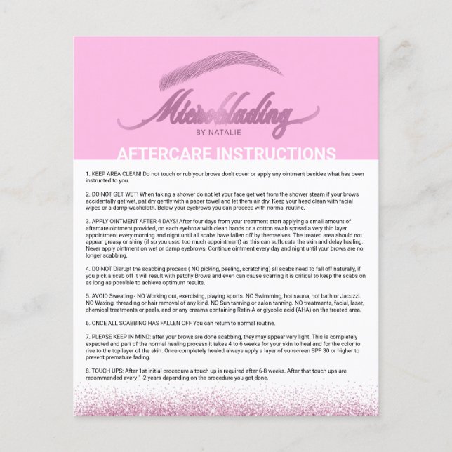 Mikroblande eftervård Instruktion Modern Rosa Flygblad (Framsidan)
