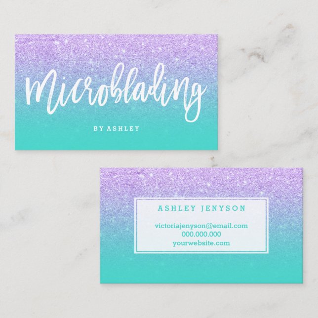 Mikroblondertypografi faux lavender glitter visitkort (Fram/baksida)