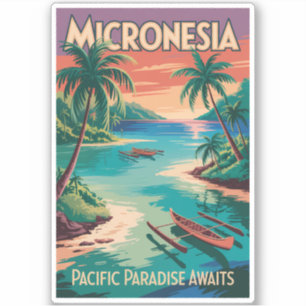 Mikronesien Båtar Illustration Resa Konst Vintage Klistermärken