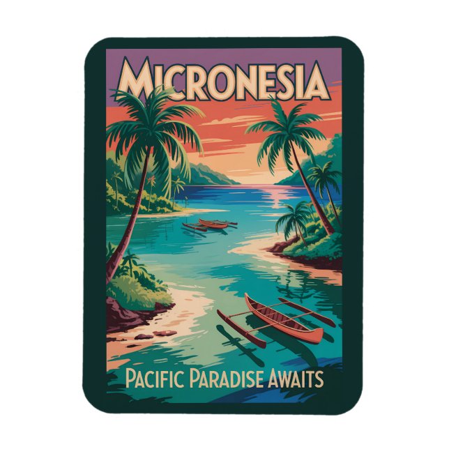 Mikronesien Båtar Illustration Resa Konst Vintage Magnet (Vertikal)