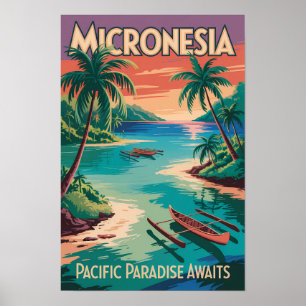 Mikronesien Båtar Illustration Resa Konst Vintage Poster