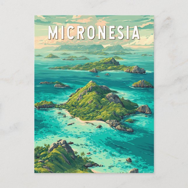 Mikronesien Illustration Resa Konst Vintage Vykort (Framsida)