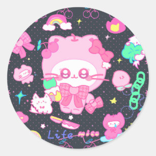 Mikros Berry Realm: Spelfull Rosa Cat IP med limit Runt Klistermärke