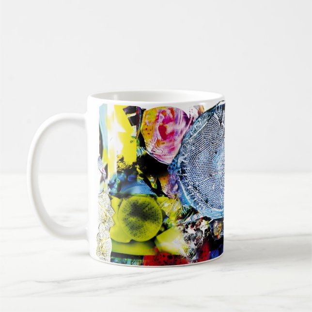 Mikroskopisk marin konst: Blå Thalassiosira-mugg Kaffemugg (Vänster)