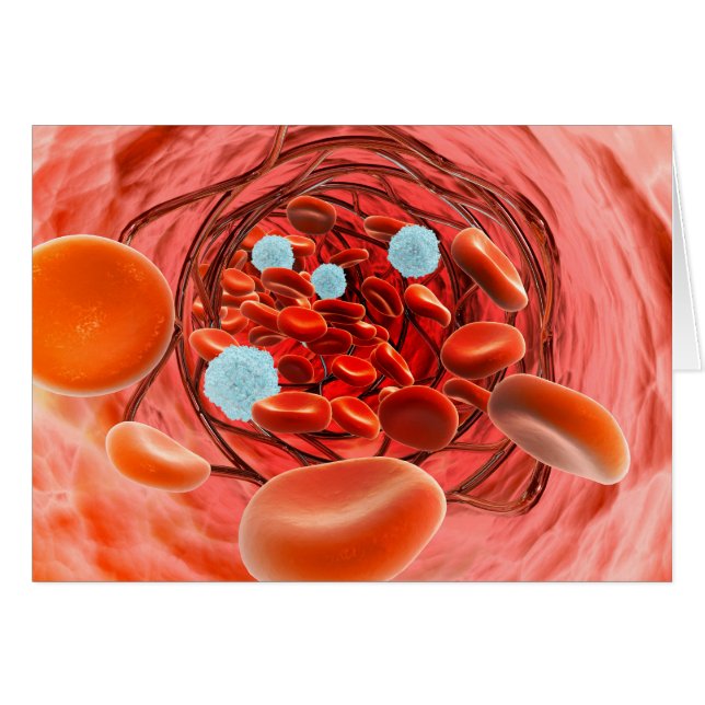 Mikroskopisk vy av blodflöde inuti en artär hälsningskort (Framsidan Horizontal)