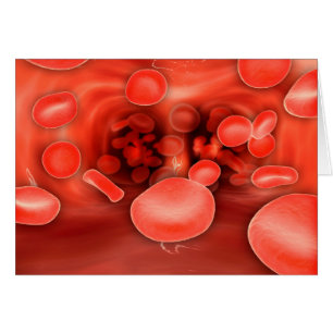 Mikroskopisk vy av röda blodkroppar som flödar hälsningskort