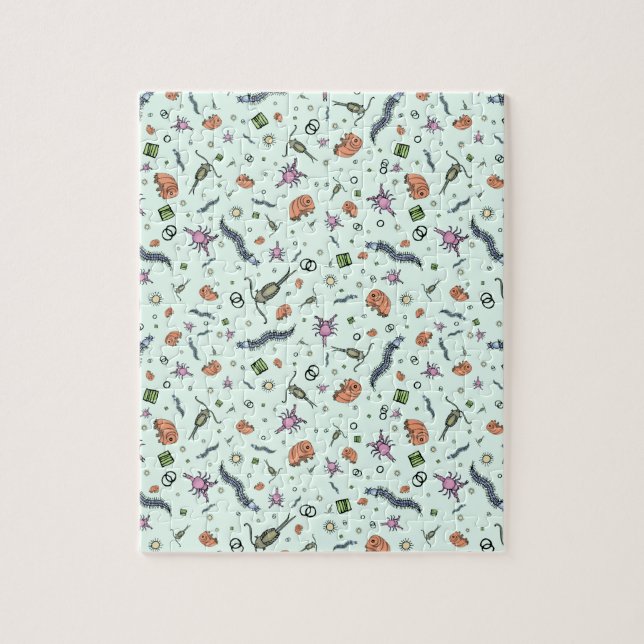 Mikroskopiska djur i blått pussel (Vertikal)