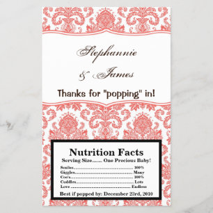 Mikrovågskålen Wrapper Coral White Damask Snöre Flygblad