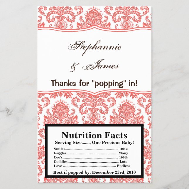 Mikrovågskålen Wrapper Coral White Damask Snöre Flygblad (Framsidan)