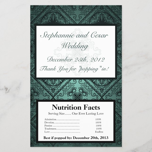 Mikrovågskålsskålen Teal Ornate Damask Flygblad (Framsidan)