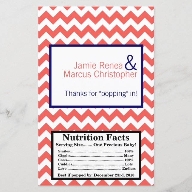 Mikrovågskrubbskålen Coral Navy Blue Chevron (Framsida)