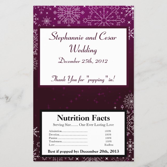 Mikrovågsugn Popcorn Omslag Lila Stjärnor / Snöfli Flygblad (Framsidan)