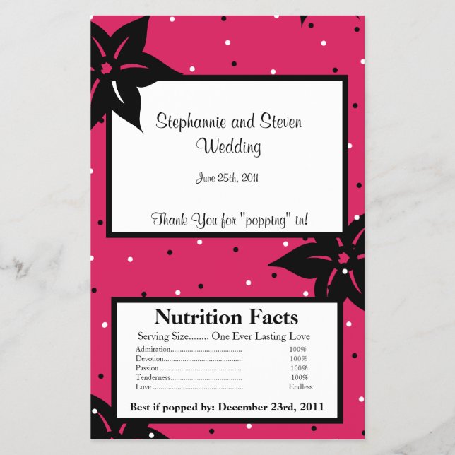 Mikrovågsugnspopcornsförpackning Rosa och svarta b Flygblad (Framsidan)