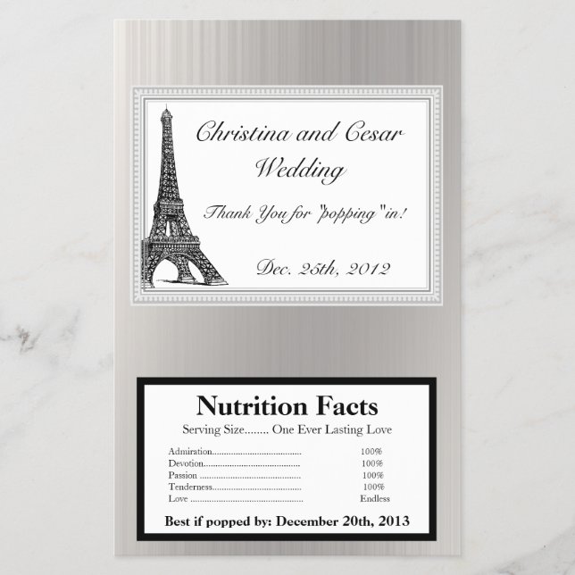 Mikrowave Popcorn Wrapper Black Eiffel Torn Flygblad (Framsidan)