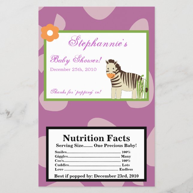 Mikrowave Popcorn Wrapper Jacana Lila Animals Flygblad (Framsidan)