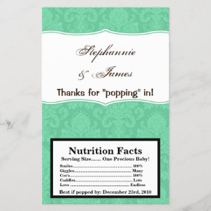 Mikrowave Popcorn Wrapper Mint White Damask Snöre Flygblad