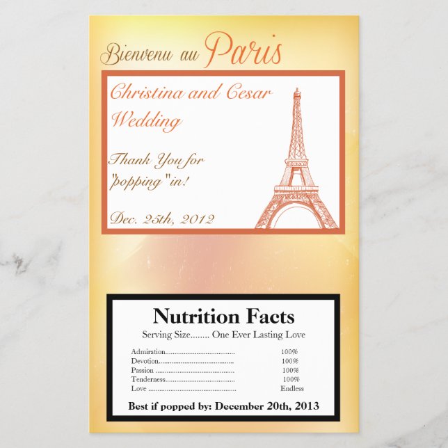 Mikrowave Popcorn Wrapper Paris Peach Flygblad (Framsidan)