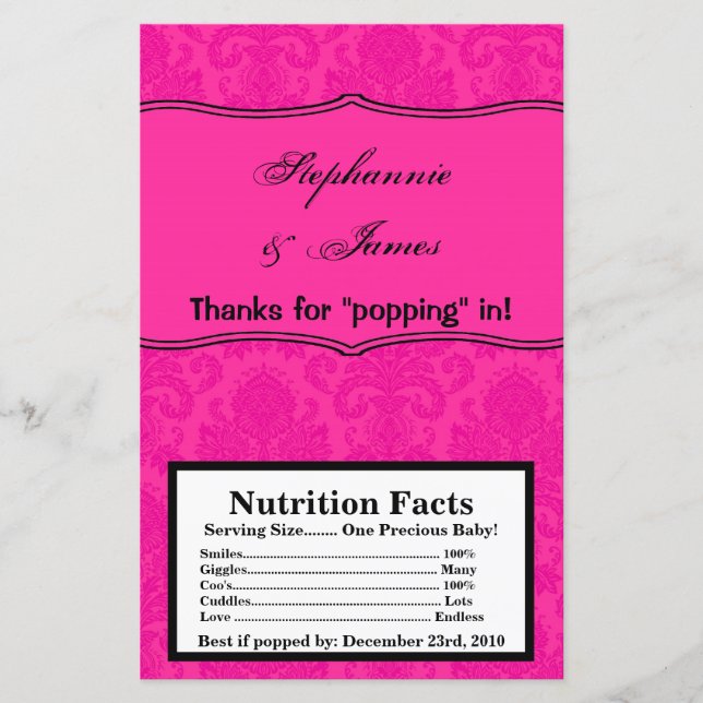 Mikrowave Popcorn Wrapper Shock rosa Bla Damask Sn (Framsida)