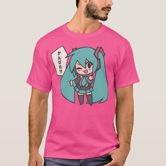 Miku Ganbare Ganbatte Chibi T Shirt (Framsida)