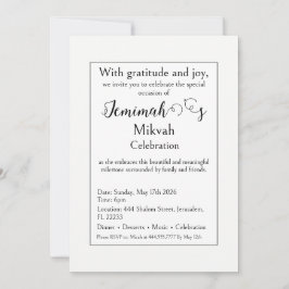 Mikvah-festfirande inbjudan, modern enkel ren inbjudningar