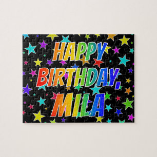"MILA" Första Namn, Roligten "GRATTIS PÅ FÖDELSEDA Pussel