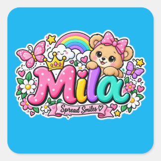 Mila Smiles Söt Teddybjörn Personlig dekal Fyrkantigt Klistermärke