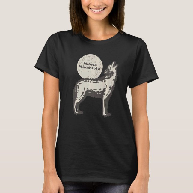 Milaca Minnesota MN Varg Måne Howling Souvenir T Shirt (Framsida)