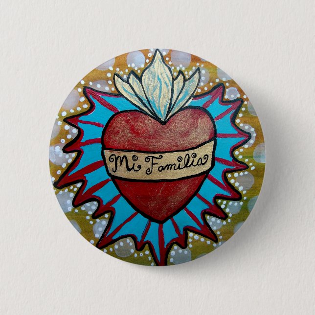 Milagro Heart-designknapp "Mi Familia" Knapp (Framsida)