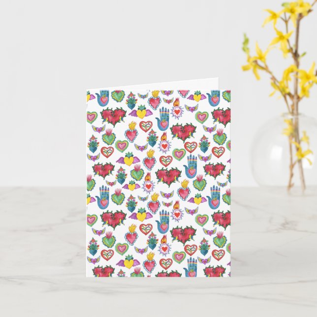 Milagros Flaming Hearts Watercolor Cute Valentine Kort (Gul blomma)
