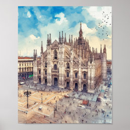 Milan Cathedral Italien Watercolor Art Poster