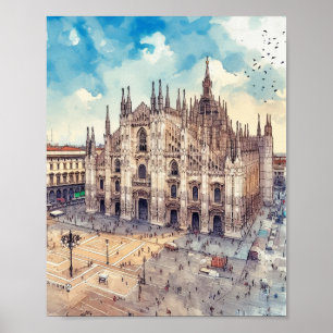 Milan Cathedral Italien Watercolor Art Poster