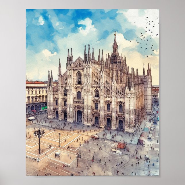 Milan Cathedral Italien Watercolor Art Poster (Framsidan)