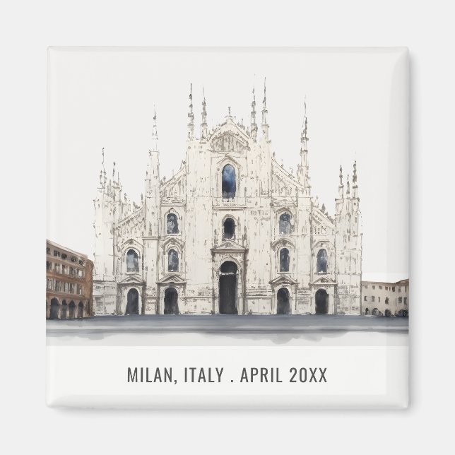 Milan Cathedral Italien Watercolor Italy Travel Magnet (Framsidan)
